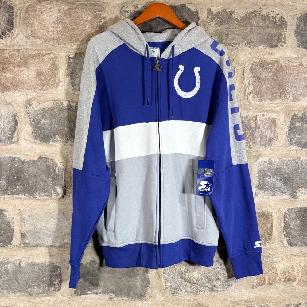 Starter Indianapolis Colts NFL Full Zip Hoodie‎ Jacket NWT Royal Gray Men's L